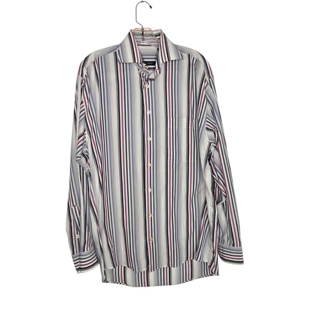 Burberry Men Striped Button Down Shirt Men Cotton Work Business Luxury Medium